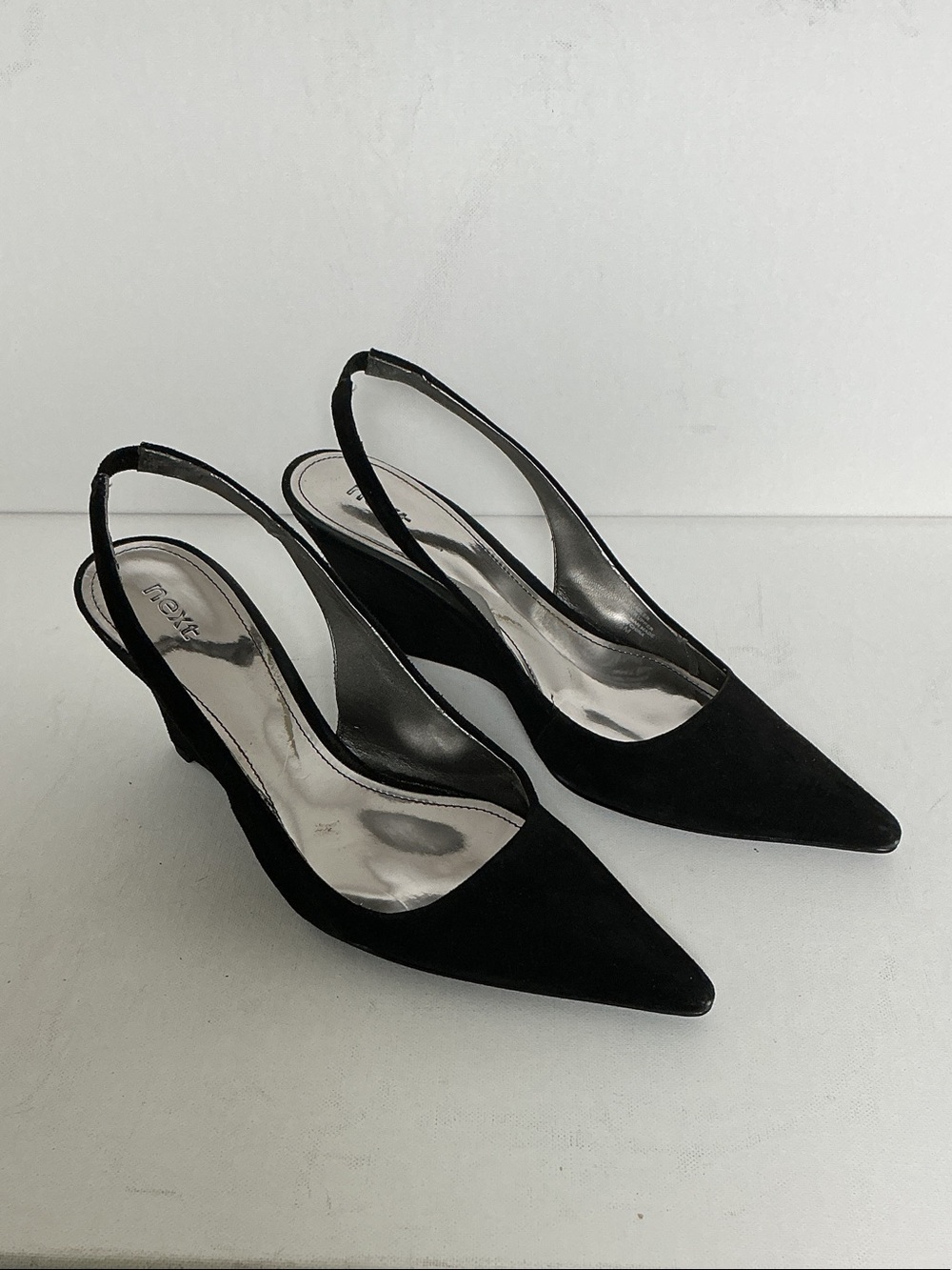 next Black Suede Pointed Slingback Wedges